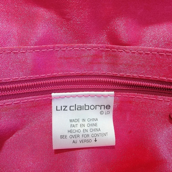 Liz Claiborne Small Satin Black Floral Embroidered Purse Hot Pink Lining - Picture 8 of 12